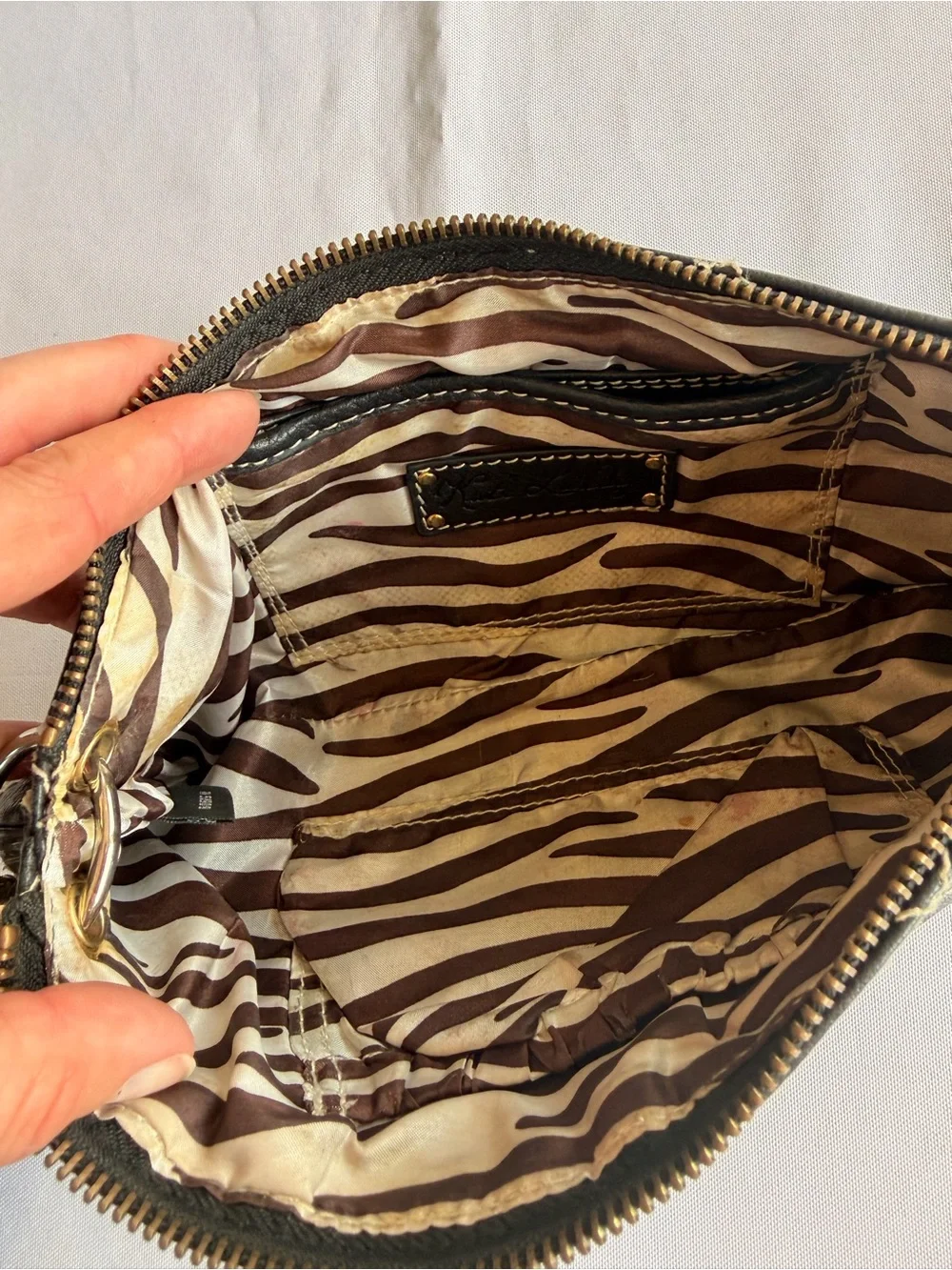 Kate Landry Black Quilted Large Wristlet with Gold Stud Wrist Strap